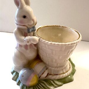 Lenox Pastel Porcelain Easter Bunny Basket Planter Votive Candle Holder Candy